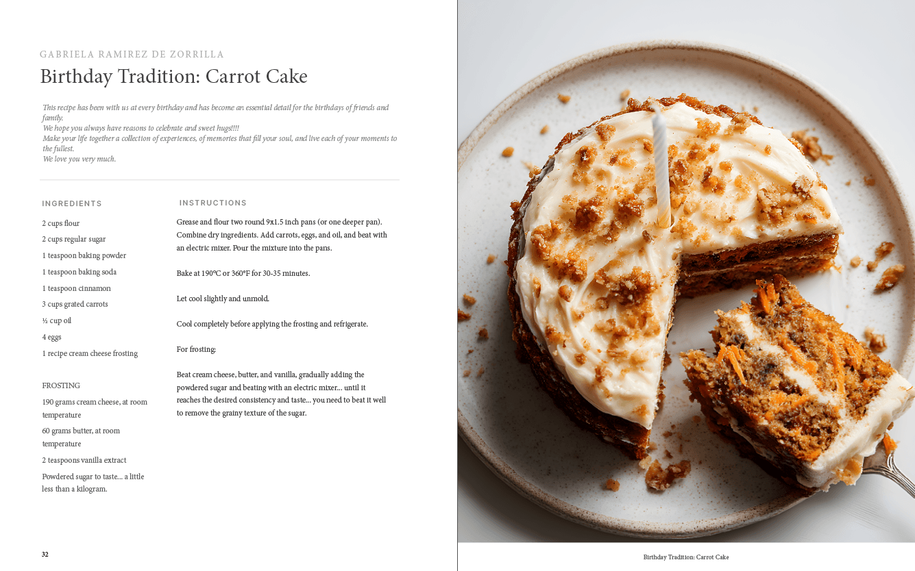 Birthday Carrot Cake, a recipe shared by Gabriela Ramírez