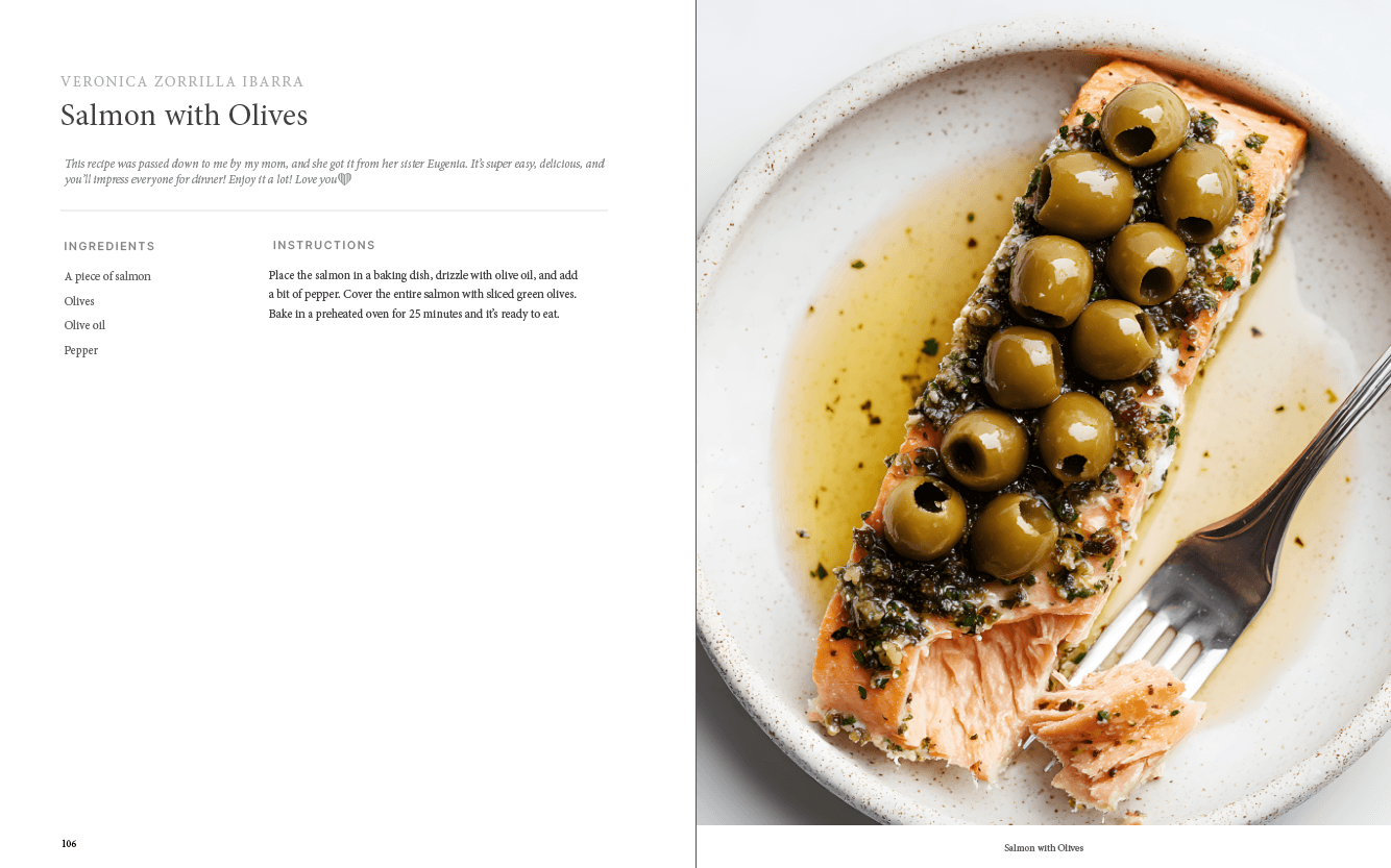 Salmon with Olives, a recipe shared by Verónica Zorrilla