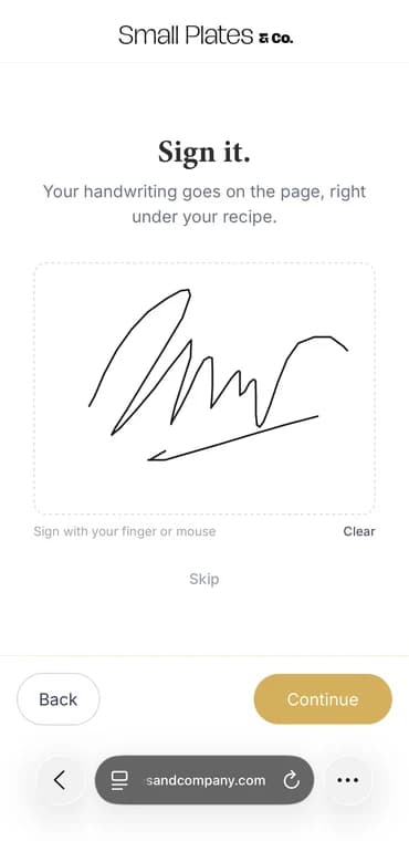 The guest's phone: signing the recipe with a finger