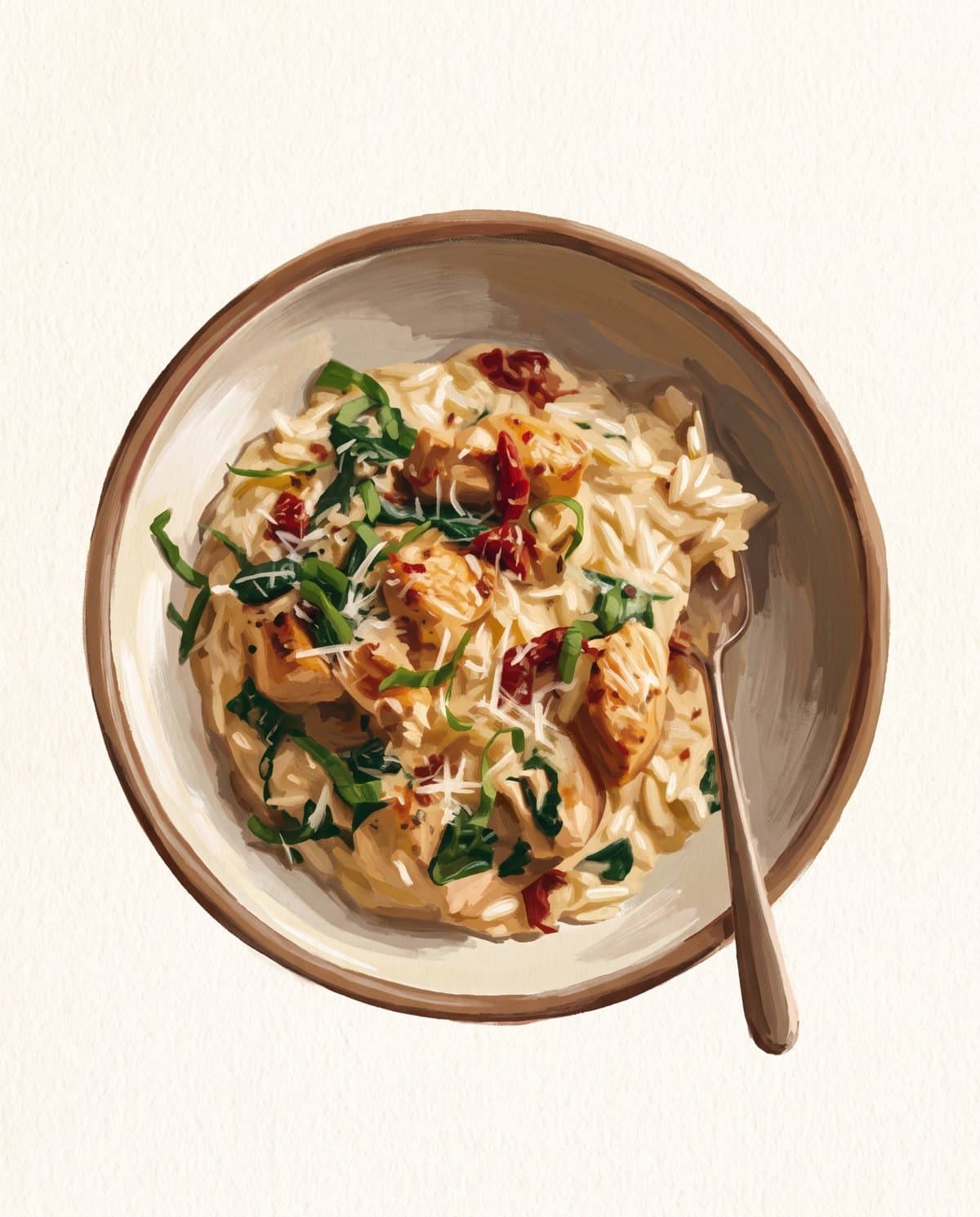 Sun-Dried Tomato Chicken Orzo, drawn