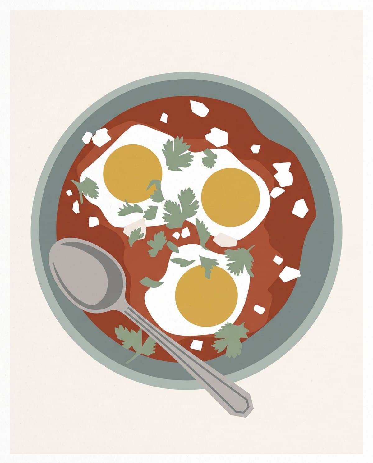 Shakshuka, drawn in Flat mid-century