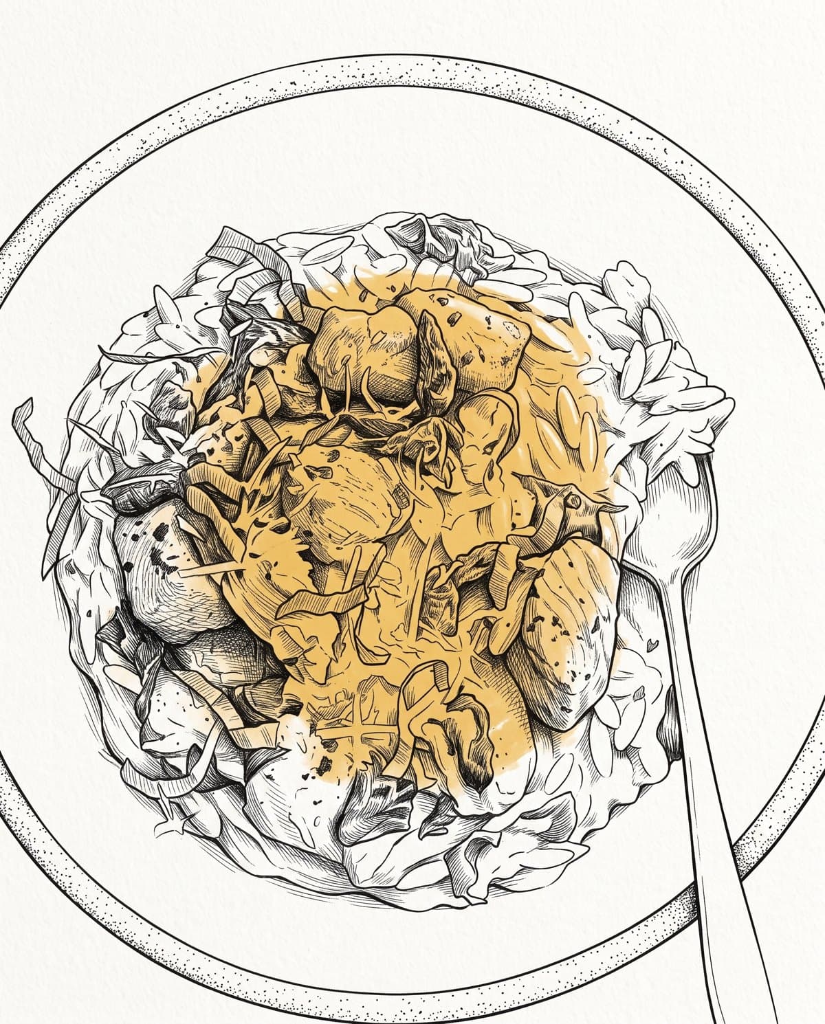 Sun-Dried Tomato Chicken Orzo, drawn