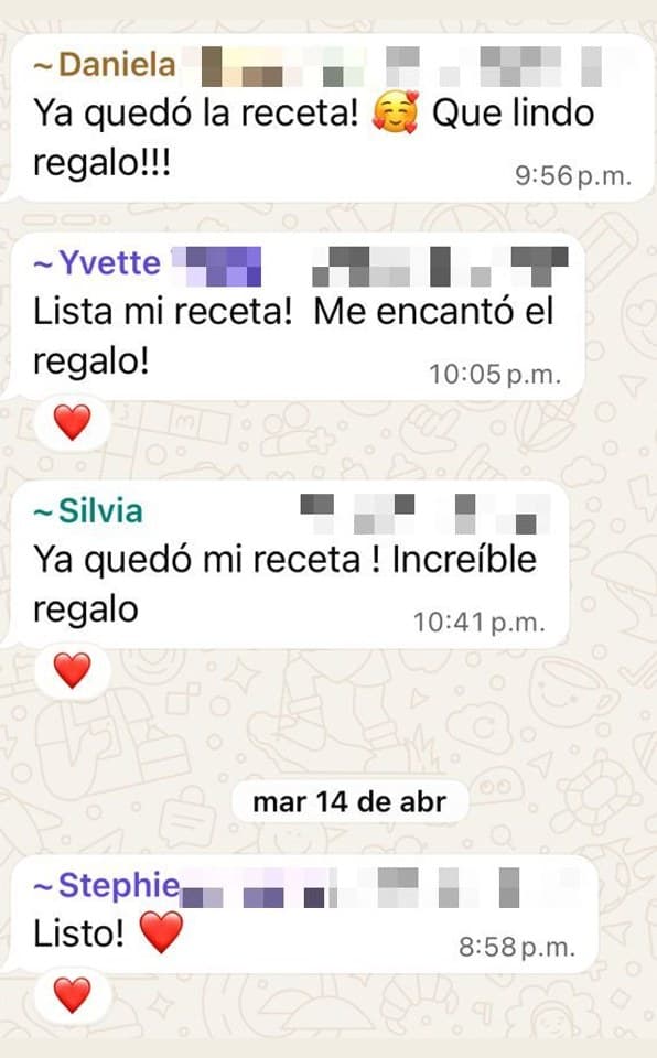 WhatsApp messages from guests, in Spanish