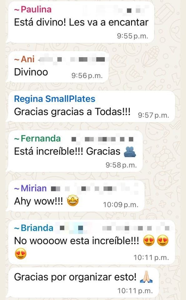 WhatsApp messages from guests, in Spanish