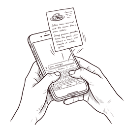 Hands typing a recipe on a phone
