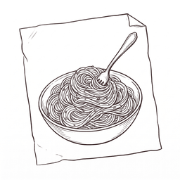 Ink drawing of a bowl of pasta on a recipe page